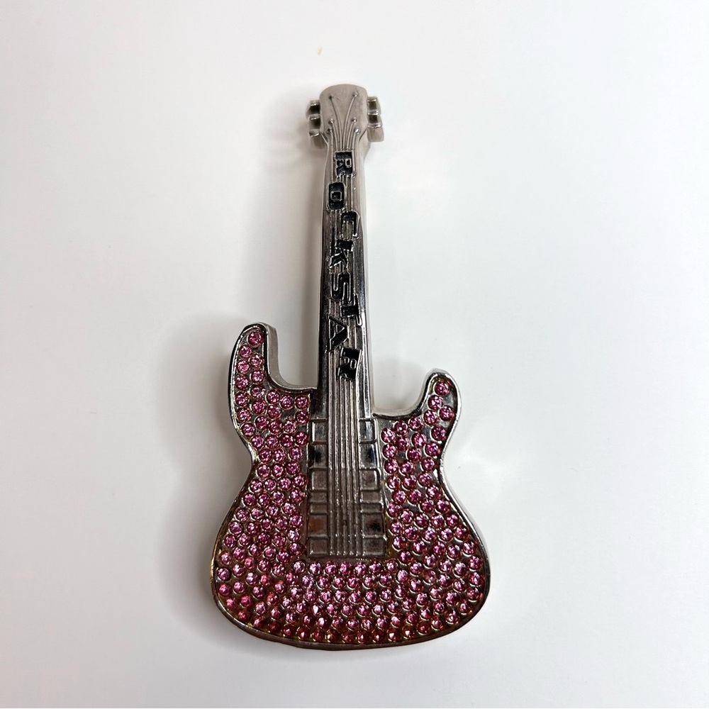 Belt Buckle Pink Rhinestoned Guitar Rockstar